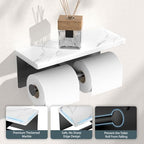 FORIOUS Double Marble Toilet Paper Holder with Phone Shelf, Mattle Black - Image 5
