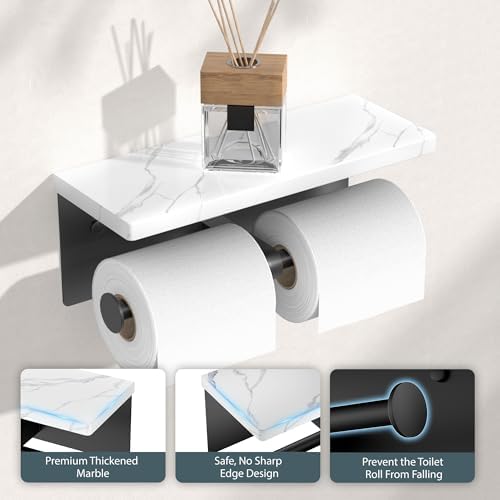 FORIOUS Double Marble Toilet Paper Holder with Phone Shelf, Mattle Black - Image 5