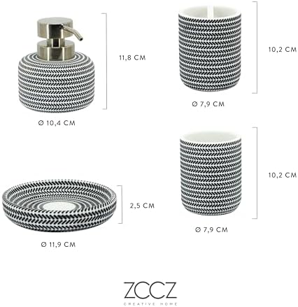 ZCCZ Black and White Bathroom Accessories Set, 4 Pieces - Toothbrush Holder, Soap Dispenser, Vanity Tray, Tumbler - Countertop Organizer for Bathroom Decor - Modern Accessory Set for Home and Office - Image 7