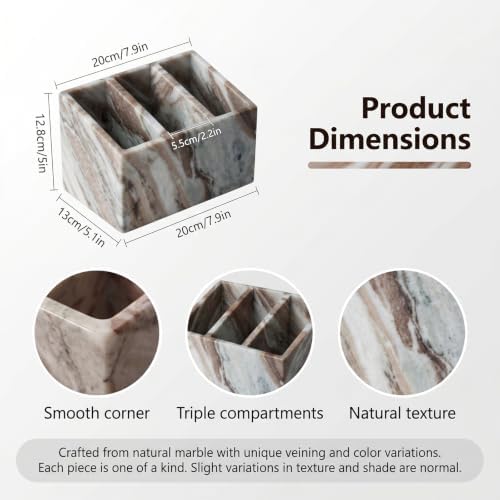 Luxury Natural Marble Pen and Makeup Holder, 3 Compartment Desk Organizer - Image 6