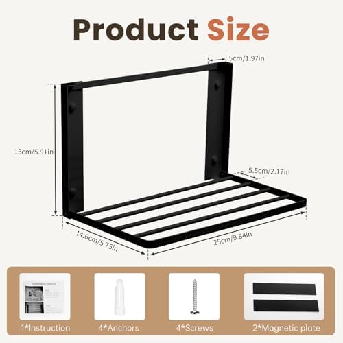 Foldable Wall Mounted Clothes Drying Rack,Space-Saving Laundry Drying Rack, Magnetic & Punch-Free Retractable Hanging Rack with 4 Drying Bars, Heavy-Duty Fold Down (Black) - Image 4