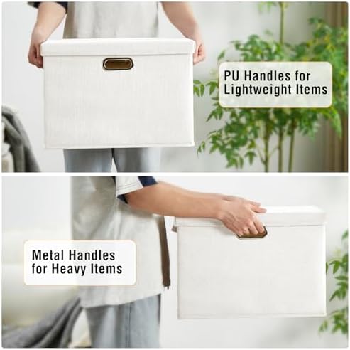 Roobyl 15" Fabric Storage Box with Lids, 3-Pack, White - Image 4