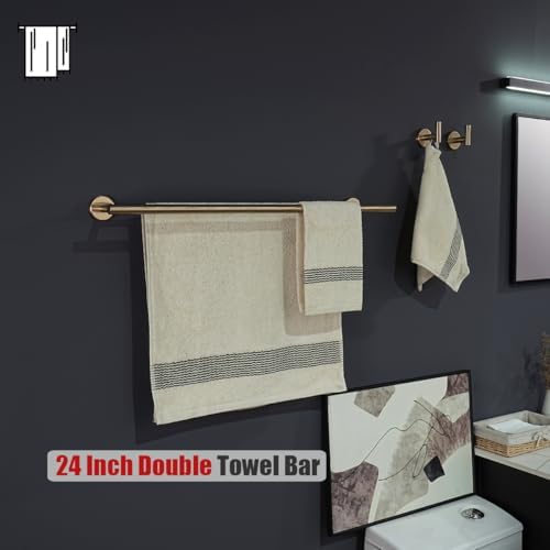 JQK Double Towel Bar Champagne Bronze, 27 Inch 304 Stainless Steel Thicken 0.8mm Towel Rack for Bathroom, Towel Holder Wall Mount, Useable Length 24 Inch, TB100L24-CB - Image 5