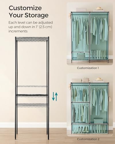 SONGMICS Clothes Rack, Freestanding Wardrobe Closet, Metal Clothing Racks, Heavy-Duty Garment Rack with Adjustable Shelves, Hanging Rods, Dividable, 15.8 x 47.2 x 70.9 Inches, Ink Black ULGR423B01 - Image 5