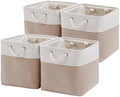 MidmmVick 13 x 13 Inch Cube Storage Bins, 4 Pack Large Collapsible Fabric Storage Bin with Ropes, Foldable Storage Cubes for Home, Office,Closet, Clothes, Toys Organizer (White & Beige) by Midmmvick