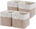 MidmmVick 13 x 13 Inch Cube Storage Bins, 4 Pack Large Collapsible Fabric Storage Bin with Ropes, Foldable Storage Cubes for Home, Office,Closet, Clothes, Toys Organizer (White & Beige) by Midmmvick