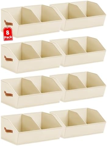 Homsorout Closet Organizers and Storage Bins - 8 Pack Collapsible Divided Trapezoidal Cube Storage Bins Baskets with Orange Handle for Organizing Clothes Blankets, Toys, Books, Towels(Beige) by Homsorout