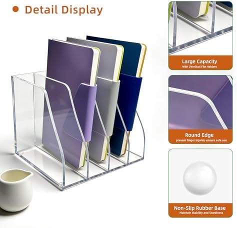 Clear Acrylic Magazine File Holder, 4 Compartment Desk Organizer - Image 3