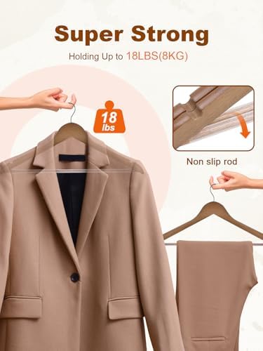 HOUSE DAY Walnut Wooden Hangers 20 Pack, Solid Wood Coat Hangers for Closet - Image 3