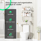 HOME BI Over The Toilet Storage Shelf, 3-Tier Over Toilet Bathroom Organizer Rack, Freestanding Space Saver Toilet Stands with Hooks (White) - Image 5