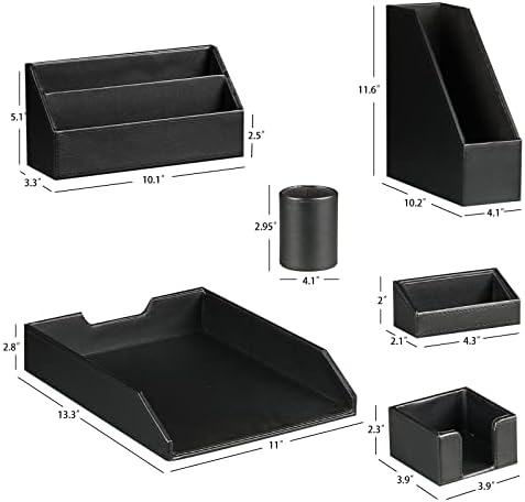 Ayunga PU Leather 6-piece Office Supplies Combination Set,Pencil Cup,Business Card Holder,Sticky Note Dispenser,Mail Sorter,Letter Tray,Files Holder,Suitable for Self-use and Friend Gifts(Black) - Image 2
