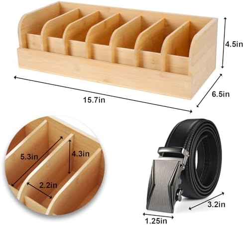 GTI Belt Organizer,2pcs 7 Compartments Belt Organizer for Closet and Drawer, Bamboo Display Case for Tie and Belt, Belt Storage Organizer for Men Women (Wooden) - Image 3