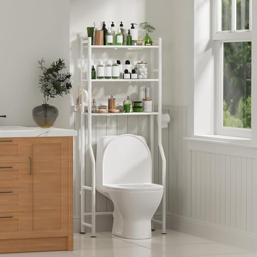 3-Tier Over the Toilet Storage, Metal Bathroom Shelve, Over Toilet Bathroom Organizer, Space Saver Bathrooms Shelve for Restroom Laundry Balcony, White - Image 3