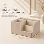 Pen Holder for Desk, 4-Compartment PU Leather Desk Organizer, Beige - Image 7