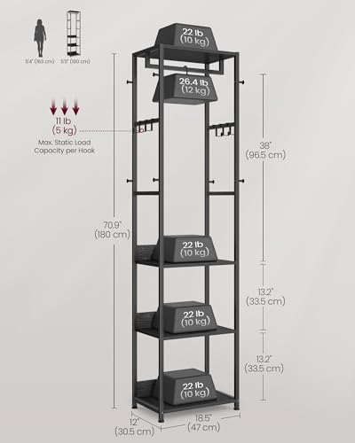 VASAGLE Freestanding Coat Rack, Hall Tree with Shelves, Steel Frame - Image 5