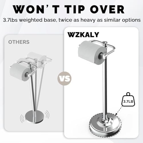 Toilet Paper Holder Stand Stainless Steel & Weighted Base Chrome - Image 5