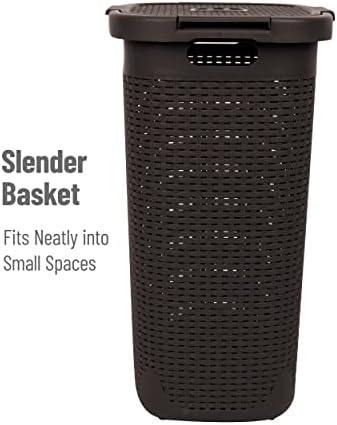 Mind Reader Slim Laundry Hamper with Lid, 60L Tall Clothes Basket, Narrow Tapered Design for Bathrooms, Closets and Laundry Rooms, Plastic, 2 Pack, Brown - Image 6