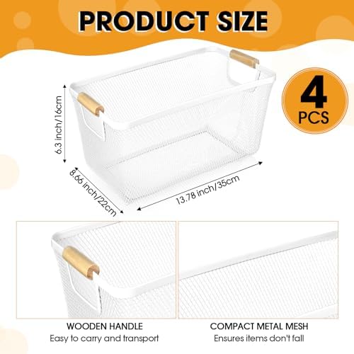 Ziliny 4 Pcs Mesh Wire Baskets for Organizing, Large, Cream White - Image 2