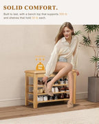 IUNVR Shoe Rack Bench Seat Rubberwood 3-Tier Wooden Storage Bench 550lbs Compact Mid-Century Modern Design for Entryway, Hallway, Closet, Front Door Entrance, Foyer - Image 4