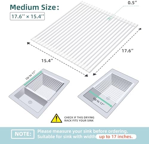 Ohuhu Over Sink Dish Drying Rack, 17.6" W x 15.4" L Roll Up Dish Racks Kitchen Sink Organizer Silicone Wrapped Large in Sink Dish Drying Rack Foldable Rolling Drain Mats Anti-Slip - Image 2