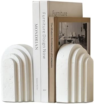 Decorative Bookends for Shelves, Set of 2 Book Ends for Heavy Books, Layered Arch Design White Bookend by MSUMPTU