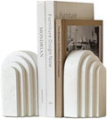 Decorative Bookends for Shelves, Set of 2 Book Ends for Heavy Books, Layered Arch Design White Bookend by MSUMPTU
