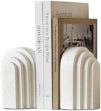 Decorative Bookends for Shelves, Set of 2 Book Ends for Heavy Books, Layered Arch Design White Bookend by MSUMPTU