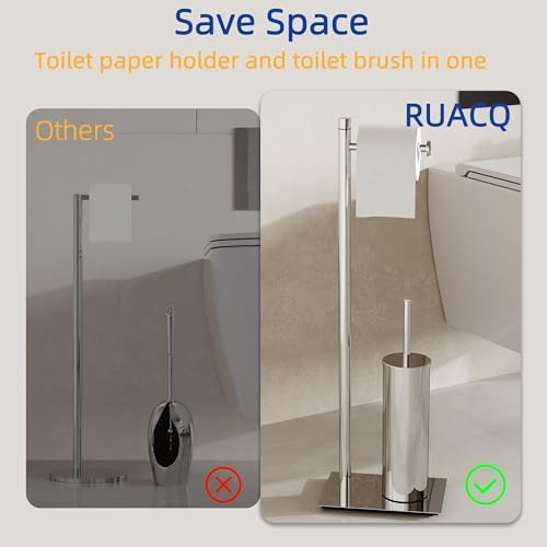 RUACQ Toilet Paper Holder Stand with Toilet Brush & Holder Set, Chrome - Image 3
