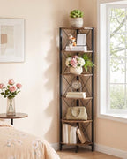 CHOEZON 6-Tier Corner Shelf, Corner Bookcase, 66.9" Tall Vertical Display Rack, Plant Stand, Open Storage Shelf, for Living Room, Bedroom, Study, Kitchen, Rustic Brown and Black TCJ13BF - Image 3