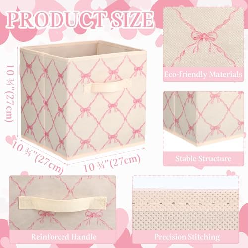 Geelin 6 Pcs Beige Bow Cube Storage Bins 11 in Storage Basket with Handle - Image 2