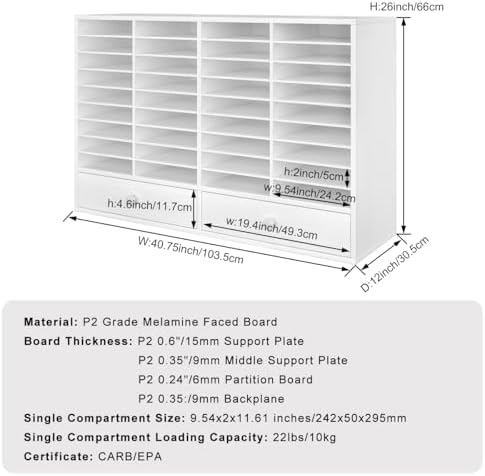 Mail Sorter Wood Literature Organizer, Student Mailbox for Classroom, Desktop Bill Paper Holder for Office Home School, 38 Compartments, White - Image 3