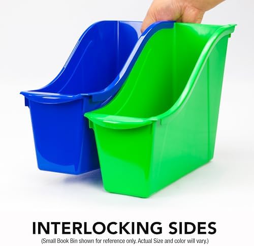 Storex Large Book Bin, Interlocking Plastic Organizer for Home, Office and Classroom, Purple, 6-Pack (71117U06C) - Image 4