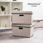 PRANDOM Foldable Storage Bin with Lid [5-Pack] Linen Fabric Decorative Storage Box Organizer Container Basket Cube with Handles Divider for Closet Office Living Room Light Grey(14.9x9.8x9.8) - Image 2