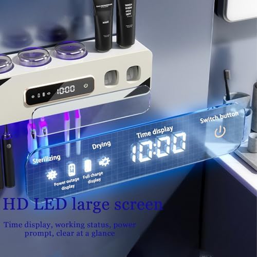 Automatic Toothpaste Dispenser,Rechargeable Toothbrush Holders for Bathrooms,3 Cups Electric Toothbrush Holder Wall Mounted with Toothpaste Dispenser Bathroom Decor (White) - Image 3