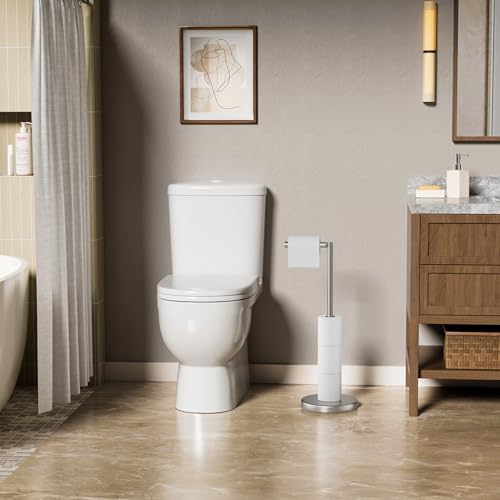 Brushed Nickel Toilet Paper Holder Stand Free Standing Tissue Roll Holder - Image 5