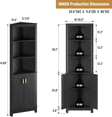 INNOD 69" Tall Corner Shelf with Doors, 6-Tier Corner Storage Cabinet with Doors, Space Saver Shelf for Bathroom, Bathroom Floor Cabinet for Living Room Kitchen, Hallway - Image 2