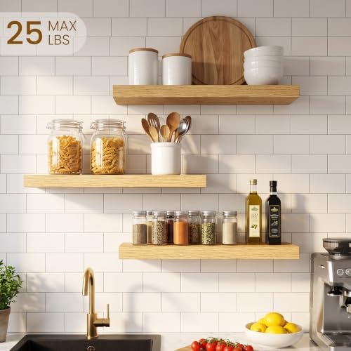 20inch Floating Shelves for Bathroom, 6.7" Deep Wall Shelves, Set of 3 - Image 2