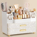 HBlife Makeup Organizer for Vanity with Brush Holder, Large Bathroom Countertop Cosmetic Organizer Skin Care Storage, Easy to Store Nail Polishes, Perfumes, Eyeshadow Palettes, Pearl All White by HBlife