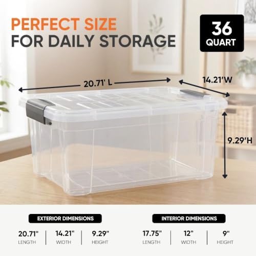 Superio Storage Bins with Lids, Clear Plastic Containers for Organizing, Stackable Totes, BPA Free, Odor Free, Organizer Boxes for Home, and Dorm (8 Pack, 36 Qt) - Image 3