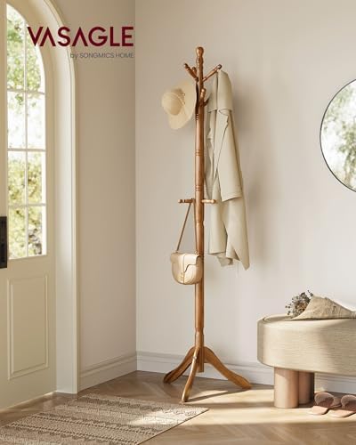 VASAGLE Freestanding Coat Rack, Rubber Wood Coat Tree with 10 Hooks - Image 2