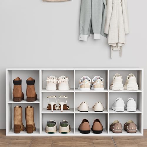 Aenuert 11-Cubby Shoe Rack, 3-Tier Wood Shoe Organizer, Multifunctional Shoe Organizer Bench for Entryway, Mudroom, Hallway, Closet,36.22 * 11.81 * 17.72 Inch,White by Aenuert
