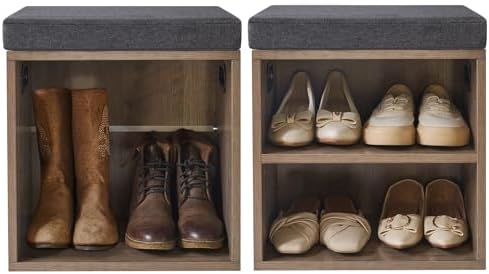 YMYNY Small Shoe Storage Bench with Cushion, Silver Gray, HBD028Y - Image 6