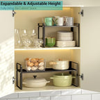 2 Pack Expandable Cabinet Organizer Shelves, 88lbs High Weight Capacity, Stackable Heavy-Duty Metal Storage Rack, Adjustable Cabinet Shelf for Kitchen, Pantry, Cupboard, Under Sink, Black - Image 2