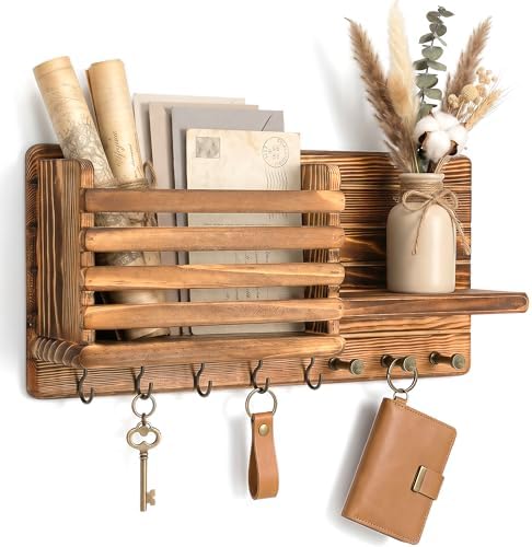 Rebee Vision Key Holder Wall Mount with Mail Slot for Entryway, Retro Brown by REBEEVISION