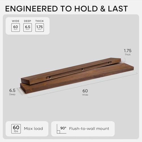 Homeforia 60 Inch Floating Shelves, High-End Solid Pine Wood, Set of 3 - Image 2