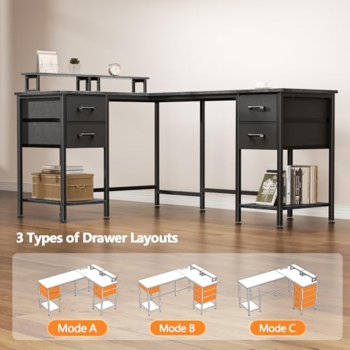 Korfile 59 inch L Shaped Computer Desk with Power Outlets, Grey - Image 6