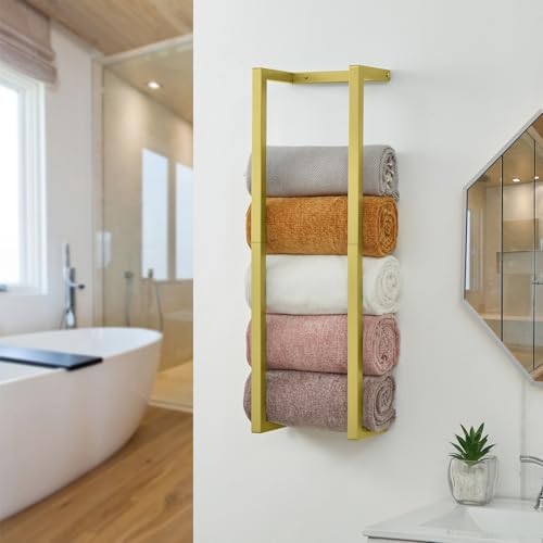 Towel Rack for Rolled Towels, Towel Rack for Bathroom,Wall Mounted Metal Bathroom Organizer, Bath Towel Holder Wall for Modern Small Space Bathroom Towel Storage by Roeveca