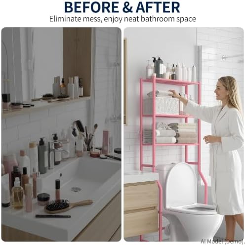 GloTika 3-Tier Over Toilet Storage, Anti-Wobble, Pink - Image 7