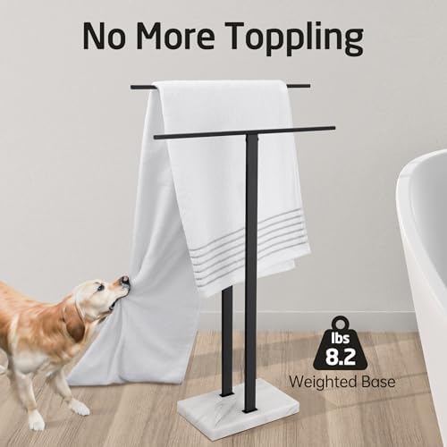 KES Matte Black Standing Towel Rack for Bathroom, Heavy Marble Base, 2-Tier - Image 2