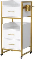 OmySalon Salon Trolley Cart, Hair Styling Station with 3 Drawers, 2 Open Shelf & Tool Holders, Mobile Barber Storage Cabinet Utility Trolley for Beauty Salon Spa,White by OmySalon